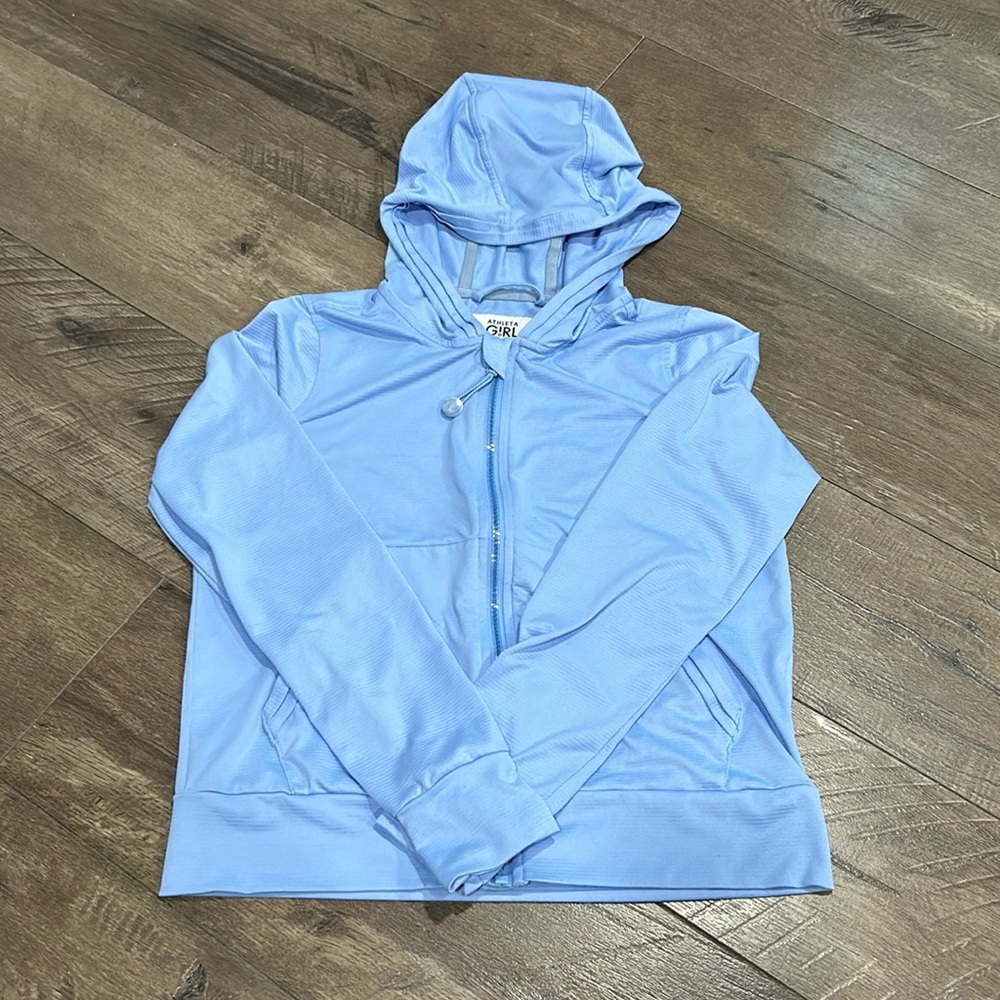 Athleta Hooded Zip Front Jacket Blue Size (12)